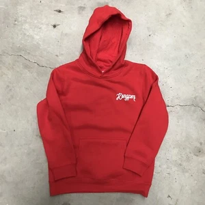 KINGPIN SKATE SUPPLY YOUTH HOOD HOODY SHOELACE PRINT RED - Picture 1 of 3