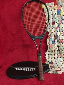 Vtg Wilson Defender Tennis Racket with Original Cover 4 1/4 Black Leather Handle - Picture 1 of 11