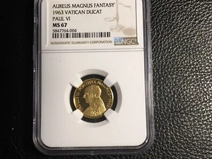 Aureus Magnus Fantasy 1963 Vatican Gold Ducat Paul VI NGC Ms67 - Picture 1 of 4
