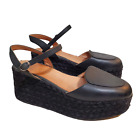 Jeffrey Campbell Platform Sandals Women Size 39/9 Espadrille Black Leather ankle