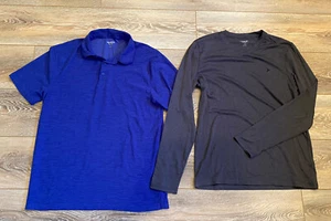 Old Navy Men's Active Go Dry Shirts Lot 2 Size Small Long Sleeve Blue Polo Gray - Picture 1 of 5