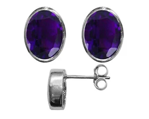 9ct White Gold Natural Amethyst Oval Stud Earrings 3.00ct Studs British Made - Picture 1 of 9