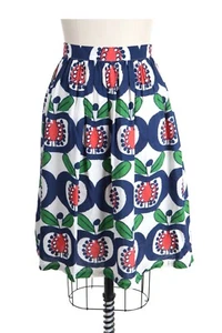 SAMPLE SALE S FROCK SHOP Funky Mod Apple Print Gathered Rayon Skirt Red/Blue - Picture 1 of 4