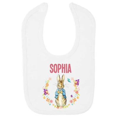 OH SEW SIMPLE Peter Rabbit con guirnalda Border BIB personalizado para bebés – Impreso con nombre