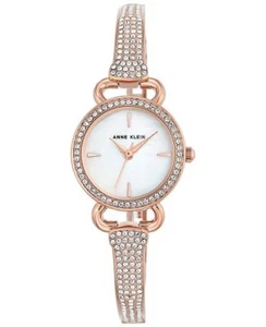 NEW ANNE KLEIN ROSE GOLD TONE,MOP,CRYSTALS BANGLE BRACELET WATCH AK/2816MPRG - Picture 1 of 3