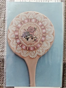 DELANE LANGE FLORAL ROSE RIBBON LACE HAND MIRROR BACK PAINTING PATTERN 1988 63 - Picture 1 of 7