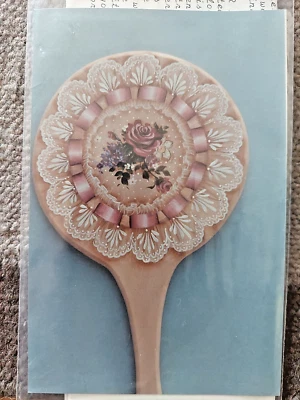 DELANE LANGE FLORAL ROSE RIBBON LACE HAND MIRROR BACK PAINTING PATTERN 1988 63 - Image 1 of 4