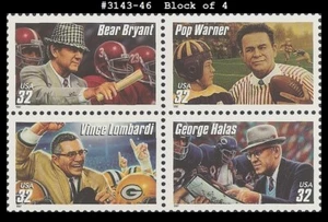 USA4 #3143-46 MNH BL4 Football Coaches - Picture 1 of 1