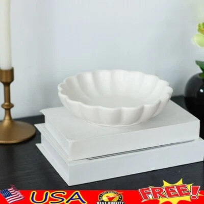 Tazón principal pieza para el hogar con acento decorativo de cerámica blanca festoneada nuevo Foto 1 de 4