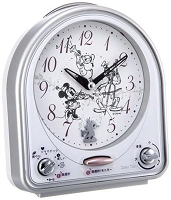 Seiko Clock Alarm Analog Switchable Mickey & Friends Disney Time Silver FD464S - Image 1 of 4