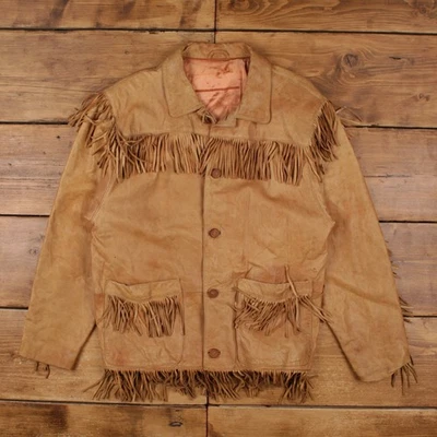 Chaqueta de cuero vintage años 70 Western flecos marrón Foto 1 de 4