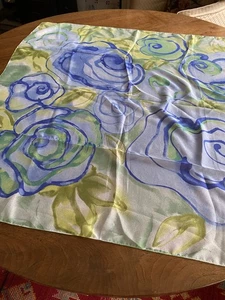 Vintage Diaphanous Floaty Silk Like Scarf in Blue and Green - Picture 1 of 11