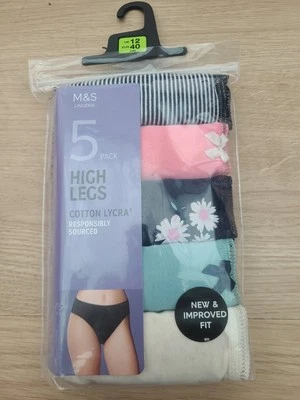 MARKS & SPENCER Marks and Spencer Ladies 5 Pack Cotton Lycra High Leg Knicker Petal Pink Size 12
