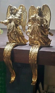 Vintage Solid Brass Garland Stocking Holder Christmas Angel Shelf Hook Holiday - Picture 1 of 22