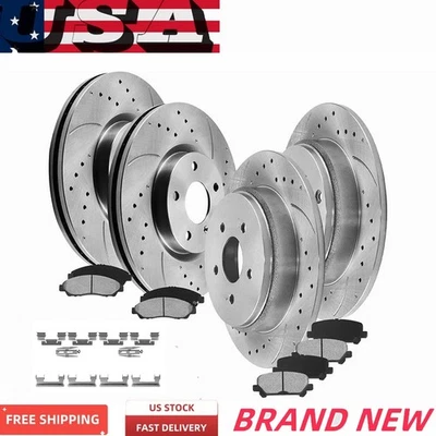 Front Rear Drilled Slotted Rotors + Ceramic Brake Pads for Scion tC 2005 - 2010 - Image 1 of 4