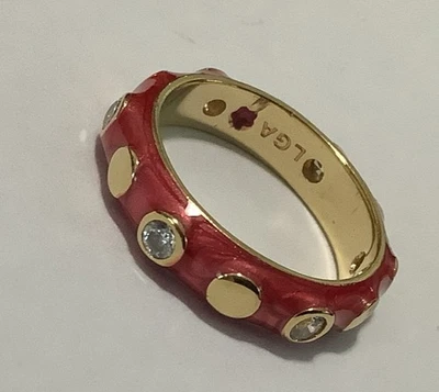 Lauren G. Adams Formula Red Enamel & Clear Cz’s, Gold Plated (113) Size 8 - Image 1 of 2