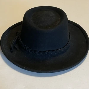 WOOLRICH Men's Black Wool Hat Western Fedora John Rich and Bros Braided Accent - Picture 1 of 7