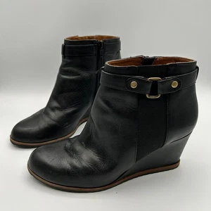 Susina Boots Womens 8.5M Black Leather Wedge Ankle Booties Heels Side Zipper - Picture 1 of 15