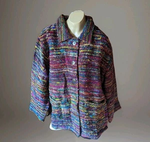 Territory Ahead Regenbogen bunte Kunst zum Tragen handgewebte 100 % Seide Jacke Mantel M - Bild 1 von 6