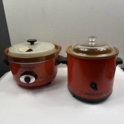 VTG (2) Rival Crock Pot Red Flame Orange Model 3350 - 5 Qt. & 3100/2 - 3.5 Qt. - Image 1 of 4