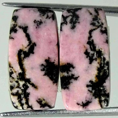 18.20Cts Natural Rhodonite Cushion Pair Loose Gemstone Earring Making 10x19x3mm - Image 1 of 4