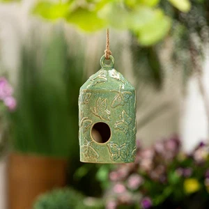 Ceramic Floral Butterfly Bird House - Picture 1 of 1