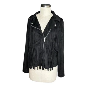Michael Kors Motorradjacke Damen schwarz Fransen Kunstleder Größe 10 Country - Bild 1 von 5