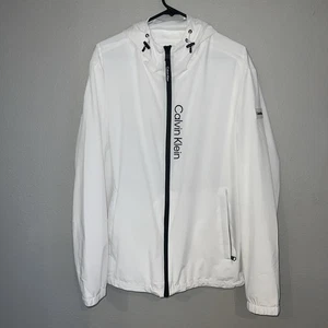 NEW Calvin Klein Men’s White Full Zip Windbreaker Jacket Size Large - Picture 1 of 19