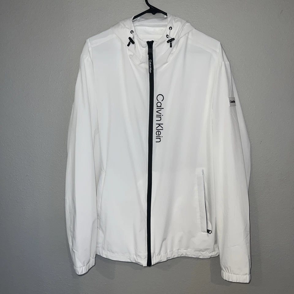 NUEVA Chaqueta Cortavientos Calvin Klein Para Hombre Blanca Cremallera Completa Talla Grande Foto 1 de 4