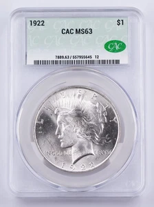 Zertifiziert 1922 Peace Dollar CAC MS63 Silber 1 $ - SIEHE LADEN WW2 MEDAILLEN - PCGS MÜNZEN - Bild 1 von 5