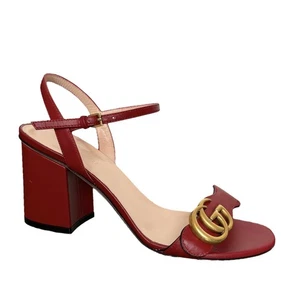 Sandali Gucci Marmont tacco a blocco logo GG taglia 35,5 oro rosso Lifford Galassia 75 mm - Foto 1 di 11