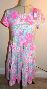 LILLY PULITZER Geanna Short Sleeve Dress FLOCK FULL OF FUN Size LARGE NWT - Picture 1 of 6