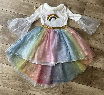 Disfraz de ángel arco iris con alas talla mediana lentejuelas reversibles para niñas Foto 1 de 4