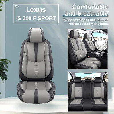 For Lexus IS 350 F SPORT 2011-2024 Car 5 Seat Covers Pad Fuax Leather Black+Gray Foto 1 de 4