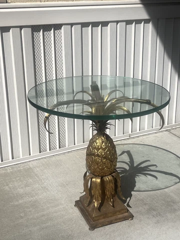 Vintage Mid Century Hollywood Regency Gold Metal Italian Pineapple Side Table Cover