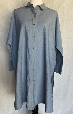 Vestido Camisa LAFAYETTE 148 Nueva York Talla M Azul Cambray Algodón Botón Frontal Lg Slv Foto 1 de 4