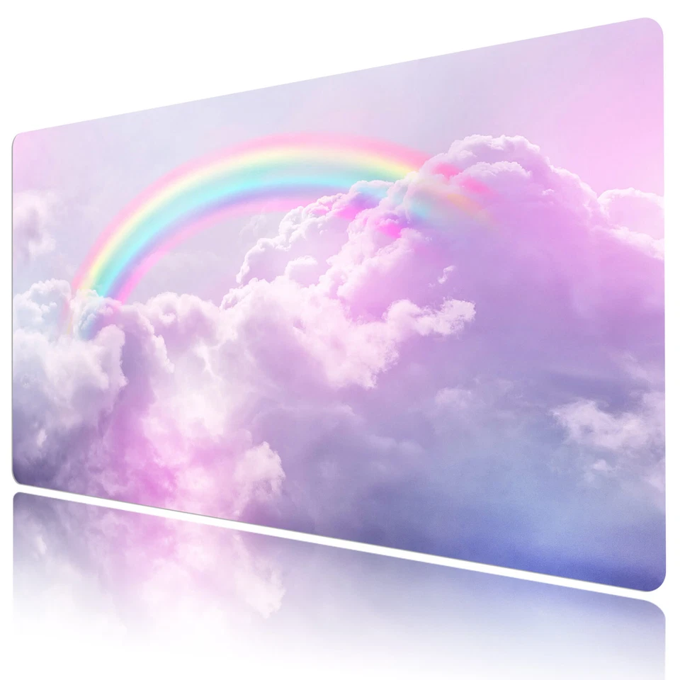 Boho Rainbow Mouse Pad Cloud Purple Desk Mat for Keyboard and Mouse Desk Pad - Image 1 of 4