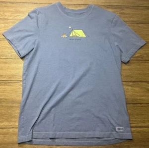 Life is Good T-Shirt Mens Size Medium M Blue Tee Man Cave Tent CAMPING - Picture 1 of 5