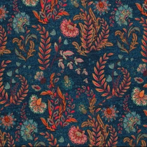 Cotton jersey digital leaf denim look 145 cm sew jersey flowers pattern blue - Picture 1 of 1