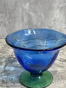 Orrefors Sweden Blue & Green Pedestal Trumpet Candy Bowl- Beautiful! - Picture 1 of 8