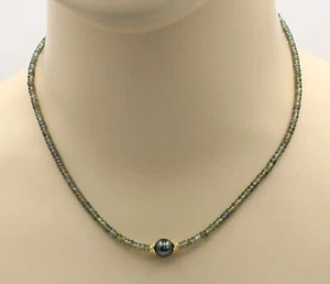 Cadena Zafiro Facetado - Zafiro Verde con Perla de Tahití Collar 44,5 cm - Imagen 1 de 1