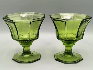 Independence Octagonal (Set Of 2) Vintage Avocado Green Glass Water Goblets 4.5" - Picture 1 of 6