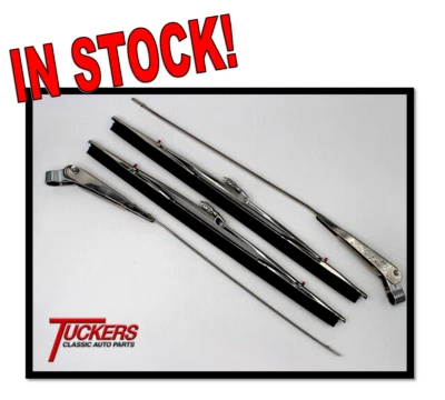 1960-1966 Chevy C10 GMC Truck Stainless Windshield Wiper Arms & Blades Kit C20 - Image 1 of 4
