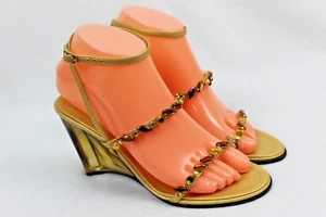 ENZO ANGIOLINI Women's Gold Beaded Strappy Slingback Pump Heels Size 6 M  - Picture 1 of 11