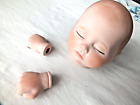 Porcelain DOLL HEAD & HANDS marked Annie 89 by Joyce Wolf 1978 sleeping baby vtg