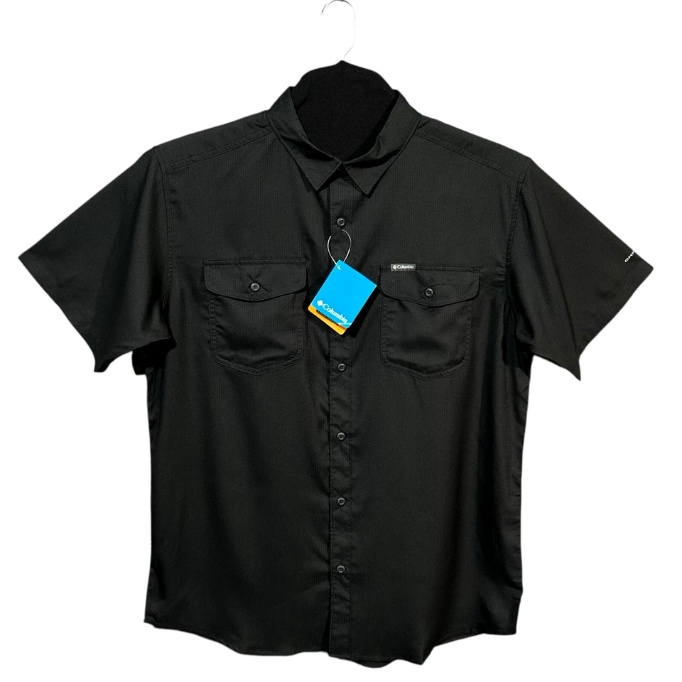 Columbia Men's Utilizer Ii Shirt Solid Black Size L Short Sleeve Chest Pockets