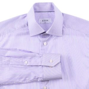 RECENT Eton of Sweden White Purple Striped Mens Dress Shirt 15 Slim