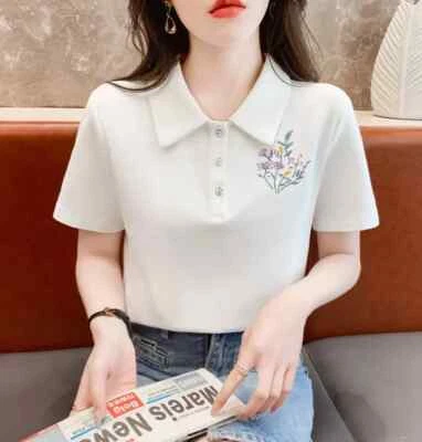 T-Shirt Femme Canotta Polo Blouse Fleur Blanche Polo 68367 - Photo 1/4