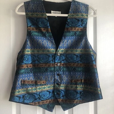 Moss Bros Green Black Floral Pattern Wedding Formal Waistcoat Men's L 40/42" - Image 1 of 4