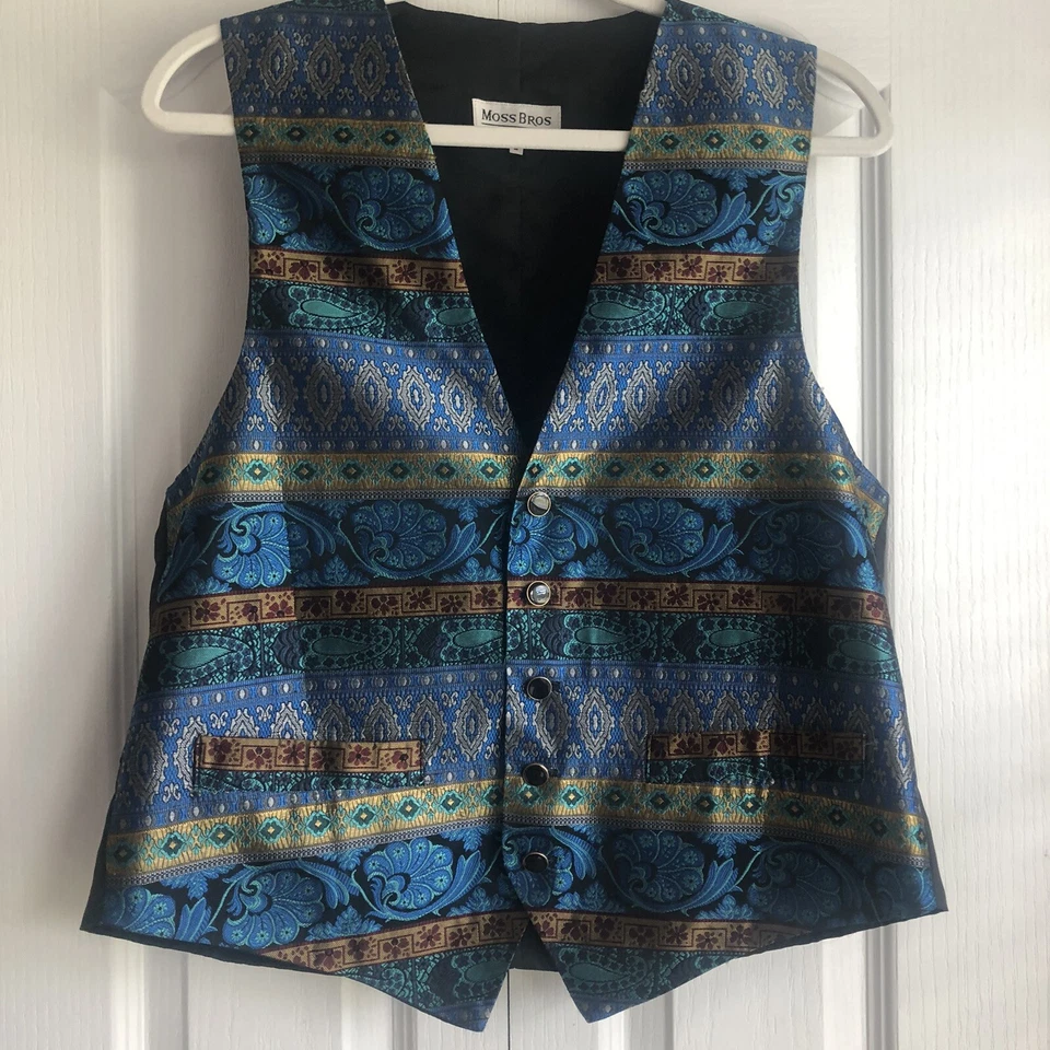 Moss Bros Green Black Floral Pattern Wedding Formal Waistcoat Men's L 40/42" - Image 1 of 4